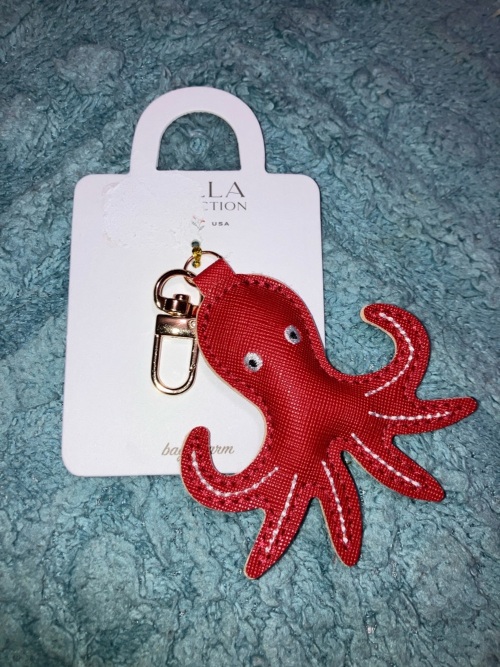 LULLA COLLECTION Red Octopus Key & Card Holder Charm with Gold Hardware NEW